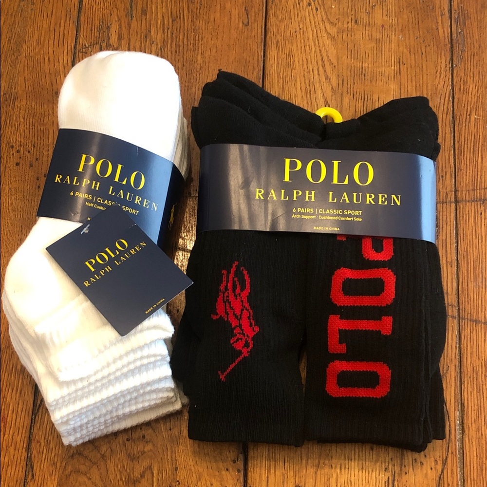 Polo by Ralph Lauren 12 pair Socks in Black & White with Red Logo